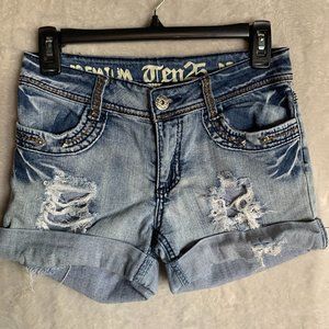 Jean Shorts Womens Size 0 TEN 25 Distressed Blue Denim Shorts Low Rise Clean